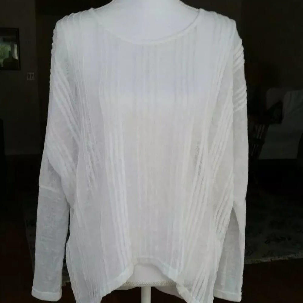 YA LOS ANGELES High-Low Tunic Sheer Shirt Long Sle